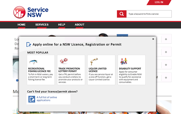 Screen Shot - Applying for a licence pop-up